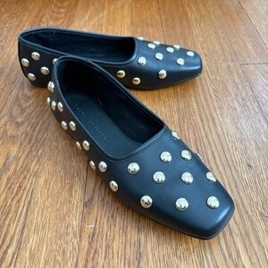 Freda Salvador Jesse Black Leather Flats with Gold Studs